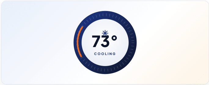 Digital thermostat displaying 73 degrees, cooling setting, SwiftPro HVAC service.
