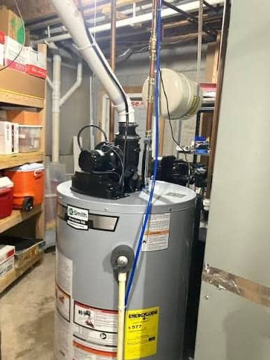 A.O. Smith power vent water heater installed by SwiftPro in a Northern Virginia basement