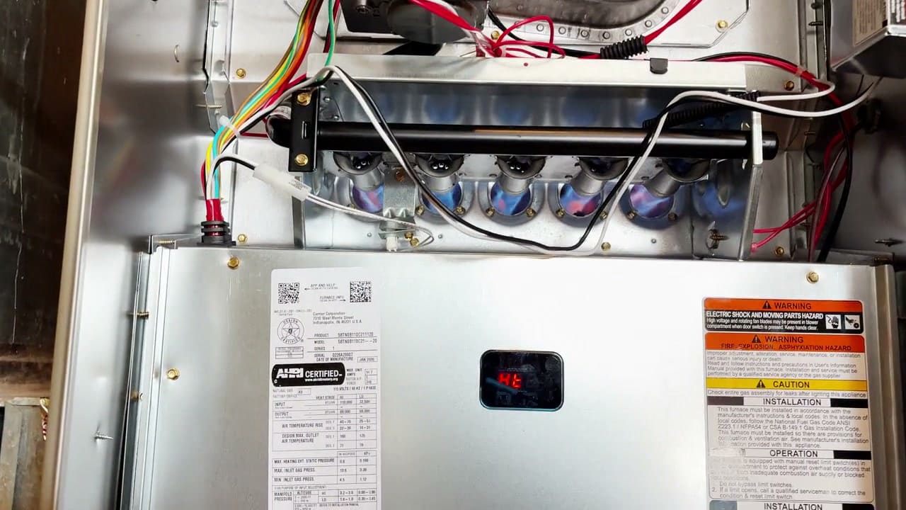 Blue burner flames inside a furnace during a SwiftPro job.