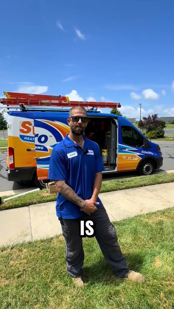 David, in a royal-blue SwiftPro polo with a "David" name badge, sunglasses and a tattooed right forearm, introduces himself in front of a wrapped SwiftPro van.