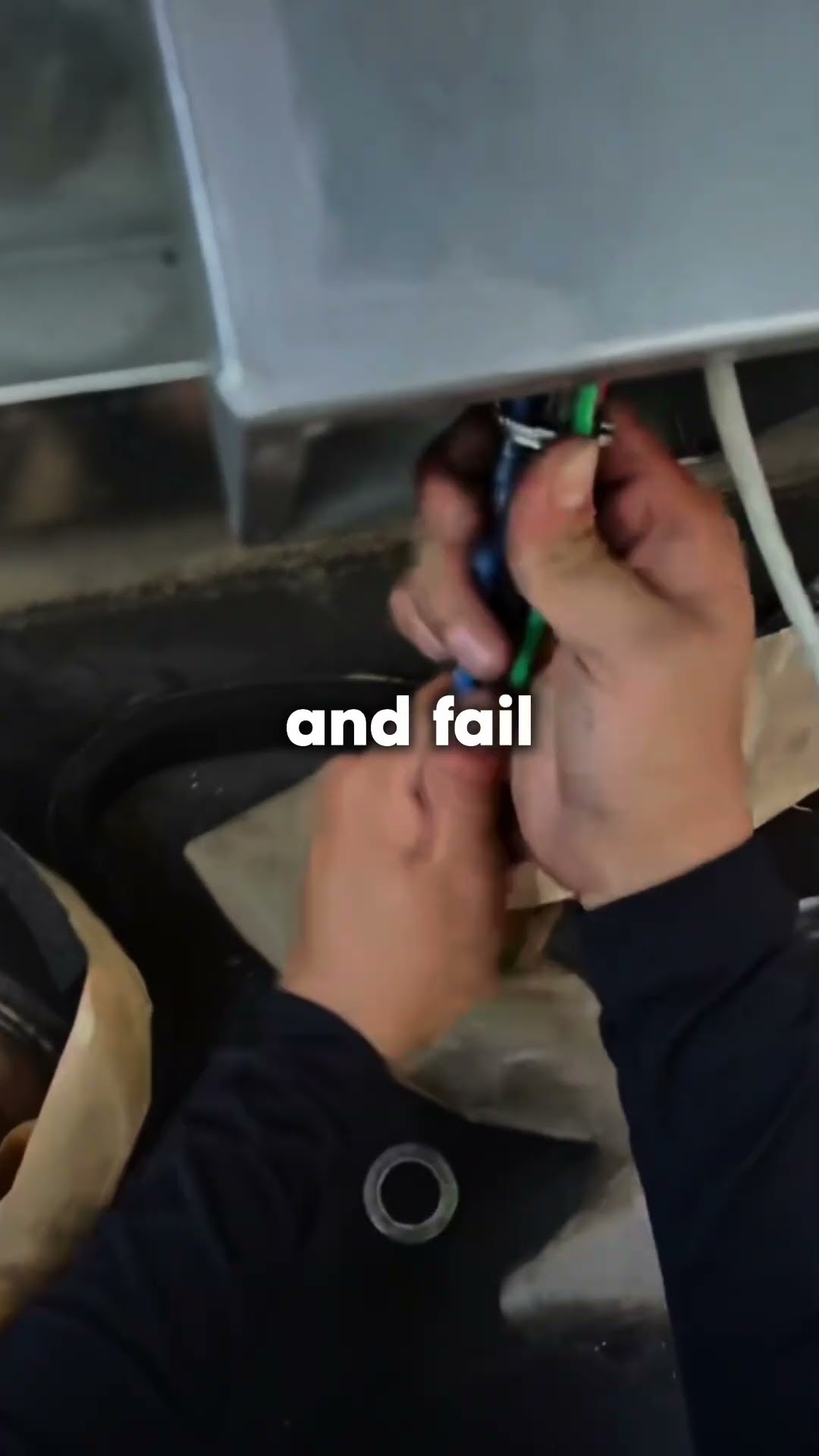 Montage: a tech carries a Gorilla ladder and a Fluke tool pouch past a SwiftPro van in a driveway, close-up hands wiring under a sheet metal cabinet, and a young tech in a maroon long-sleeve shirt sli