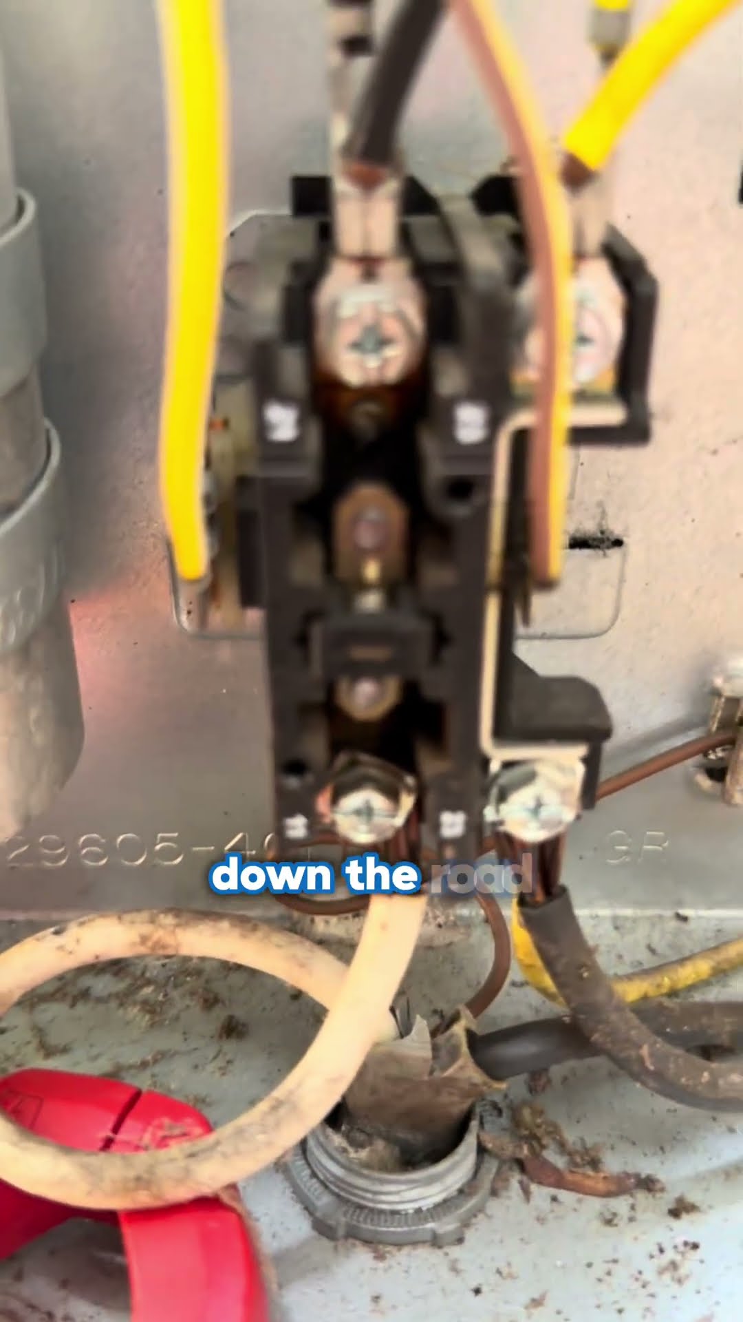 A young tech beside a brick house holds a new contactor and explains why to replace it before it fails, then a close-up of a worn contactor and wiring inside an outdoor AC unit.